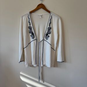 Escada Embroidered Tie-Front Cardigan Size 8-10